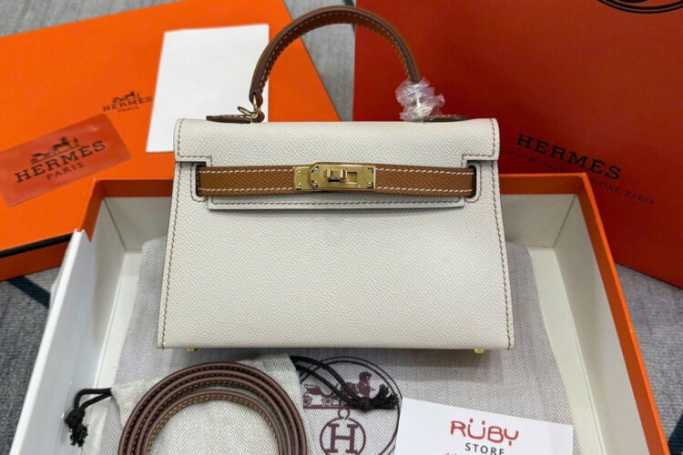 Túi Hermes Mini Kelly II Craie Gold Epsom GHW Màu Kem Nâu