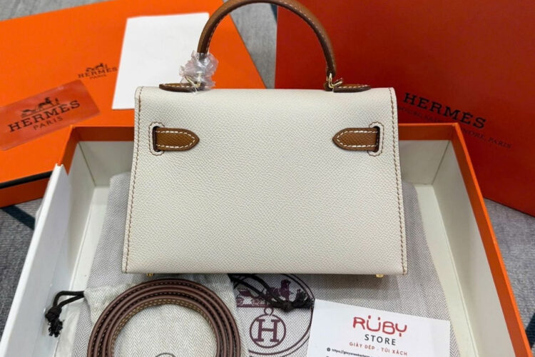 Túi Hermes Mini Kelly II Craie Gold Epsom GHW Màu Kem Nâu