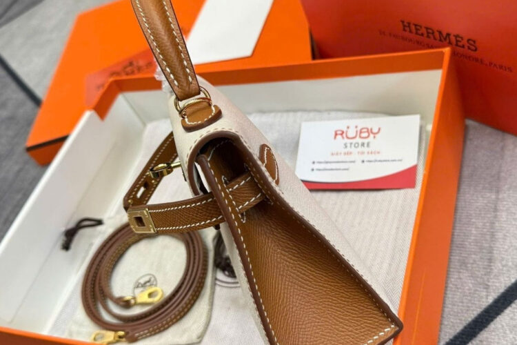 Túi Hermes Mini Kelly II Craie Gold Epsom GHW Màu Kem Nâu
