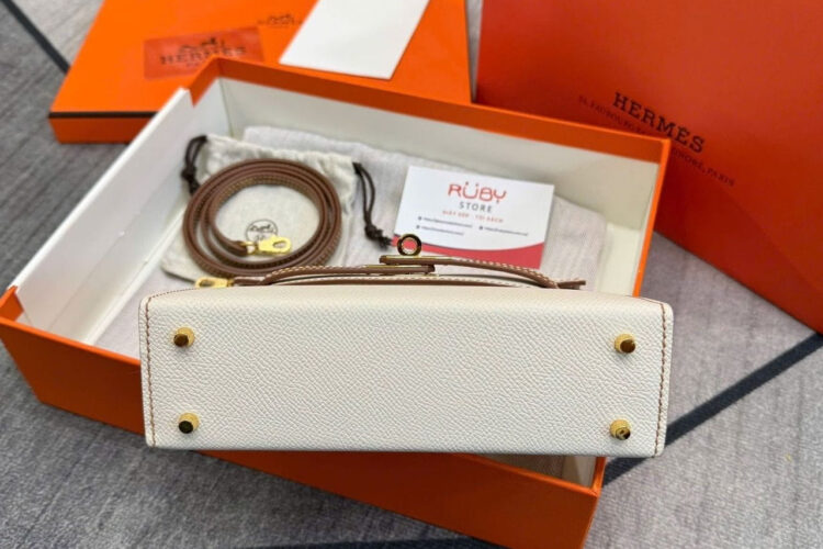 Túi Hermes Mini Kelly II Craie Gold Epsom GHW Màu Kem Nâu