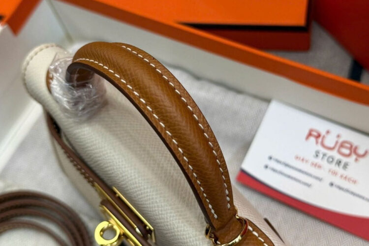 Túi Hermes Mini Kelly II Craie Gold Epsom GHW Màu Kem Nâu