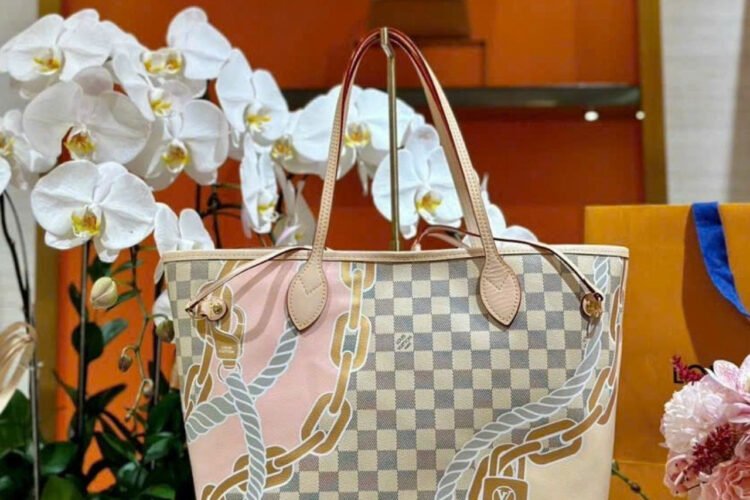 Túi LV 2023 Neverfull MM Tote Bag Damier Azur Nautical N40147