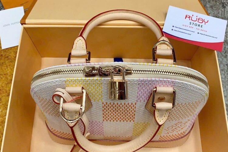 Túi LV Alma BB N40516 Peach Giant Damier Màu Trắng Be