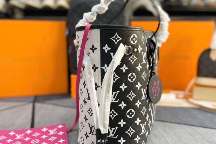Túi LV Neverfull Tote Bag Black White Pink M46103 Trắng Đen Hồng