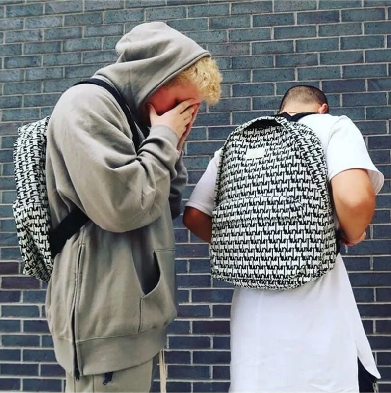 Balo Fear of God Essentials Printed Backpack Black White Đen Trắng