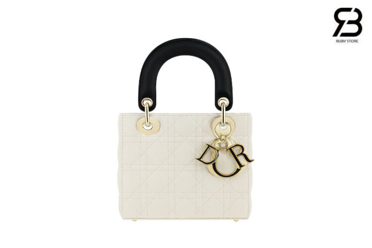 Túi Dior Small Lady Dior Latte Black Lambskin Trắng Đen Best Quality