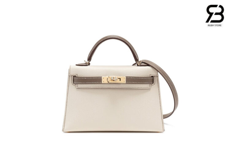 Túi Hermes Mini Kelly II Craie Etoupe Epsom GHW Màu Kem Xám Best Deal