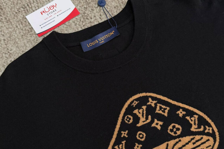 Áo LV Short-Sleeved Intarsia Crewneck Black Mushroom 1AJBUV Đen