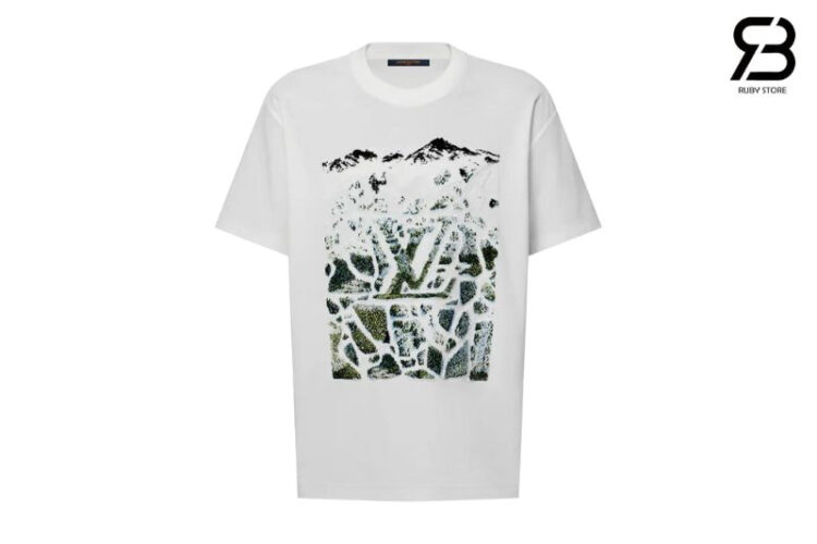 Áo LV Ski Velvet Jacquard Short-Sleeved T-Shirt White Mountain