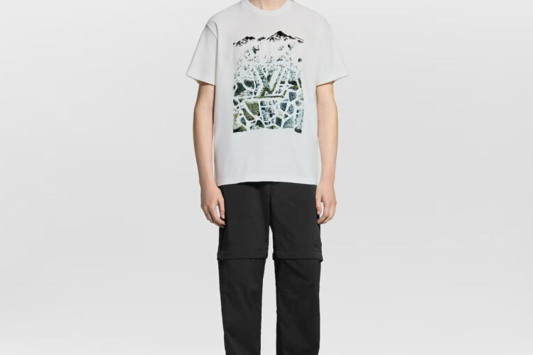 Áo LV Ski Velvet Jacquard Short-Sleeved T-Shirt White Mountain