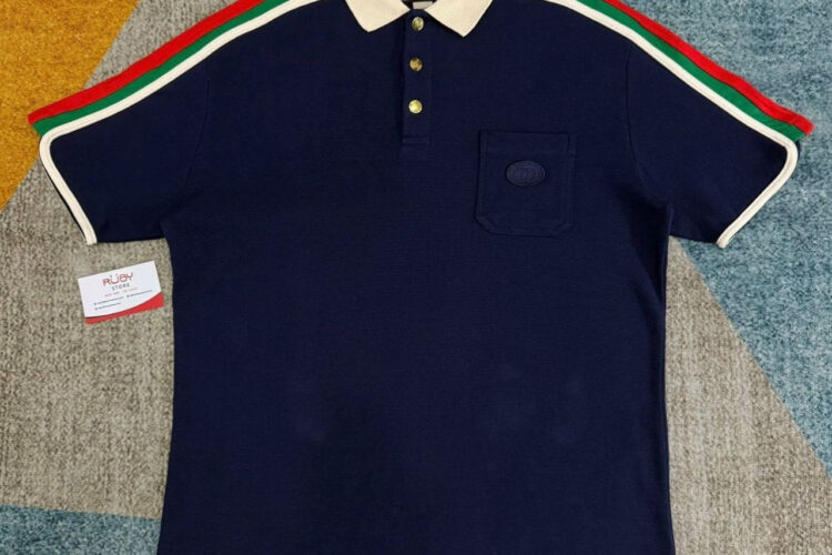 Áo Thun Gucci Cotton Jersey Polo Shirt With Web Navy Màu Xanh ­đậm