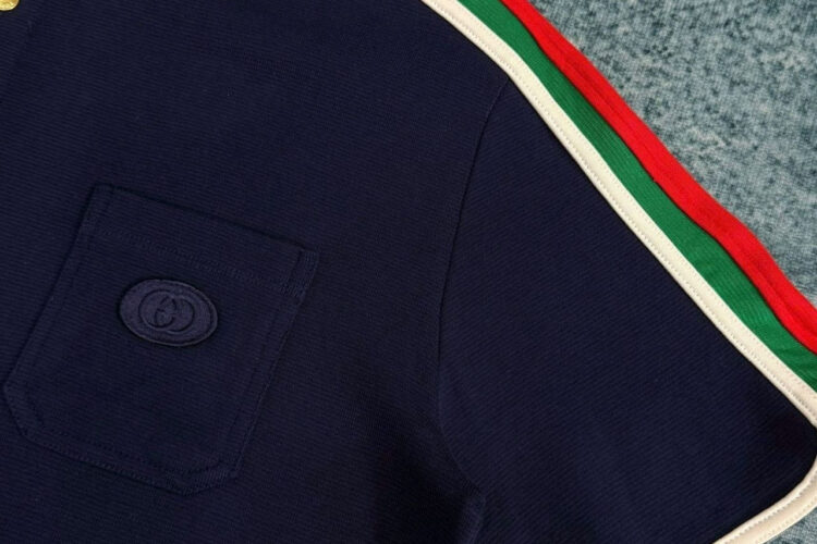 Áo Thun Gucci Cotton Jersey Polo Shirt With Web Navy Màu Xanh ­đậm