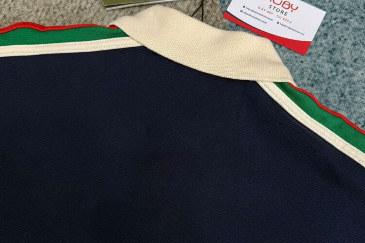 Áo Thun Gucci Cotton Jersey Polo Shirt With Web Navy Màu Xanh ­đậm