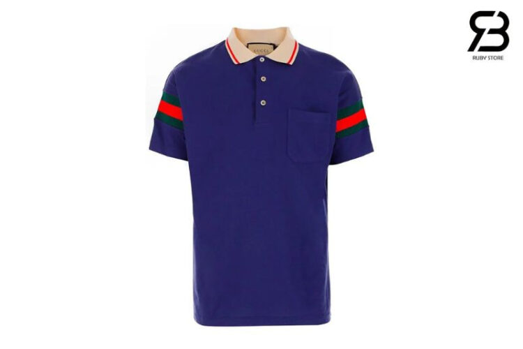 Áo Thun Gucci Cotton Polo Shirt With Pocket Blue Màu Xanh