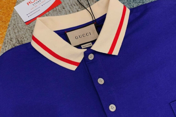 Áo Thun Gucci Cotton Polo Shirt With Pocket Blue Màu Xanh