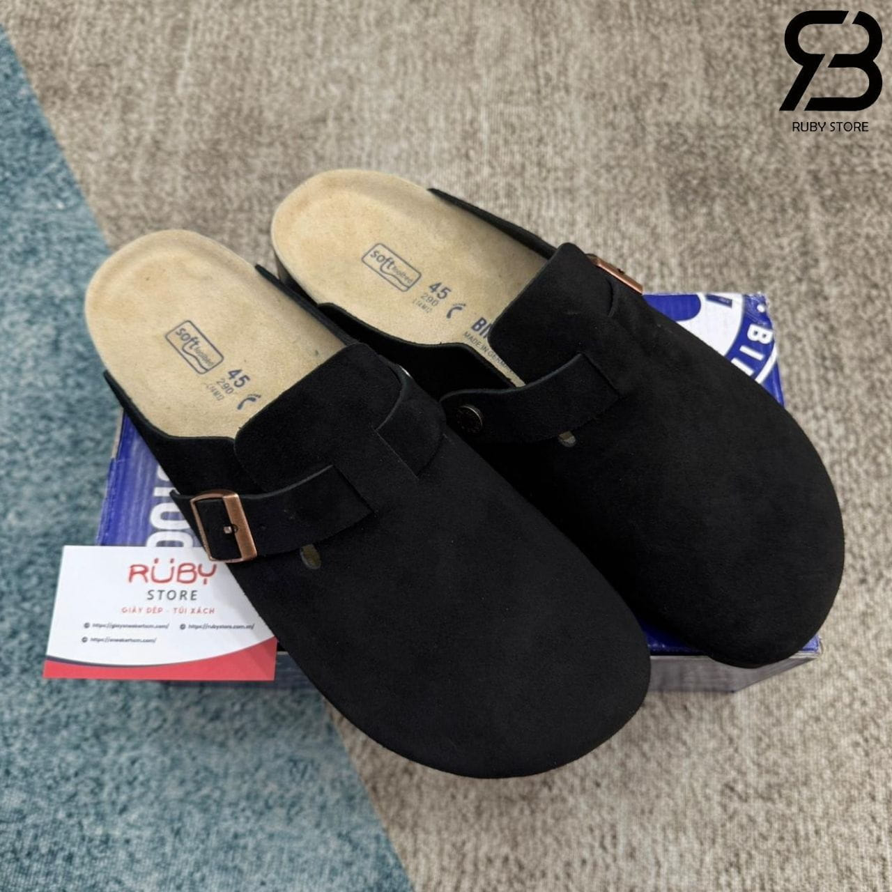 Dép Birkenstock Boston Soft Footbed Black Màu đen