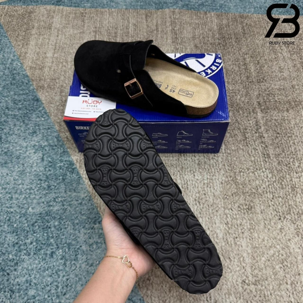 Dép Birkenstock Boston Soft Footbed Black Màu đen