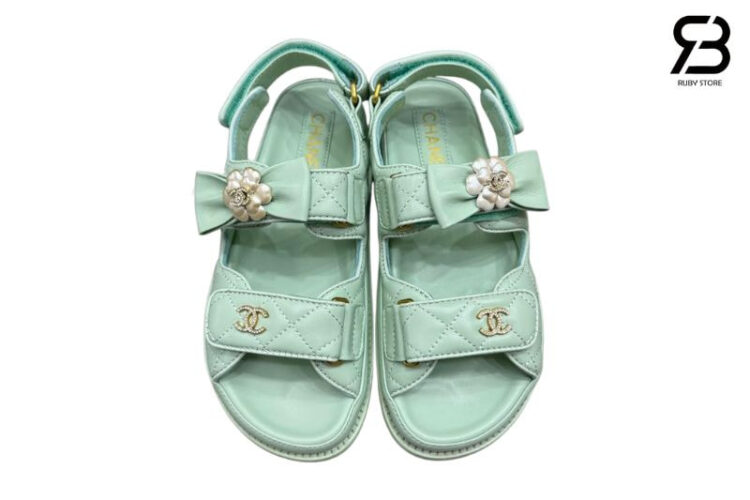 Dép CN Dad Sandal Camellia Ribbon Mint Green Lambskin Màu Xanh Mint