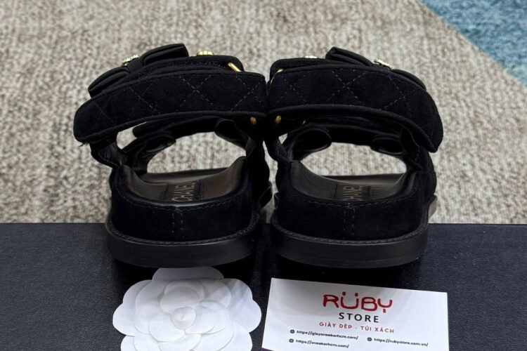 Dép CN Dad Sandal Pearl Ribbon Black Suede Màu Đen