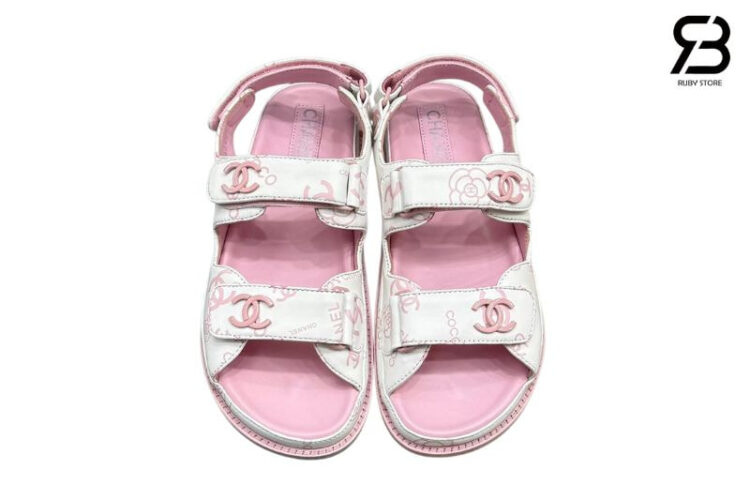 Dép CN Dad Sandal Printed CC White Pink Lambskin Màu Trắng Hồng