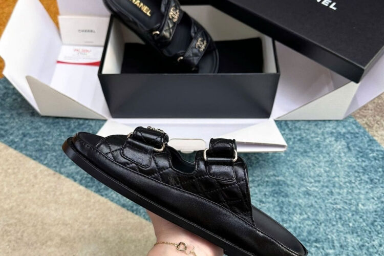 Giày CN 24S Dad Sandal Mule Black Lambskin Màu Đen