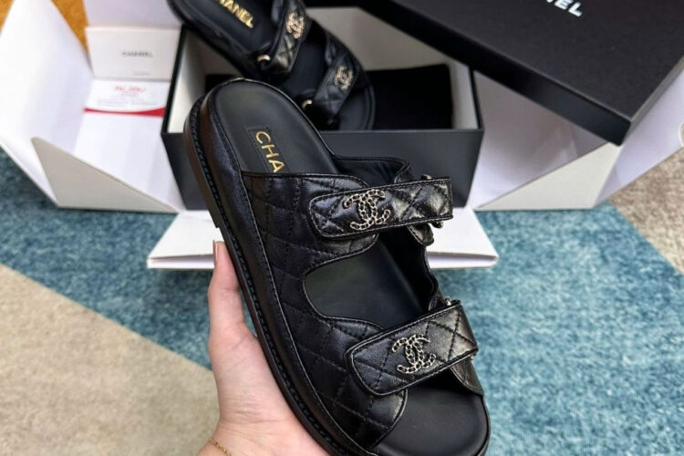 Giày CN 24S Dad Sandal Mule Black Lambskin Màu Đen