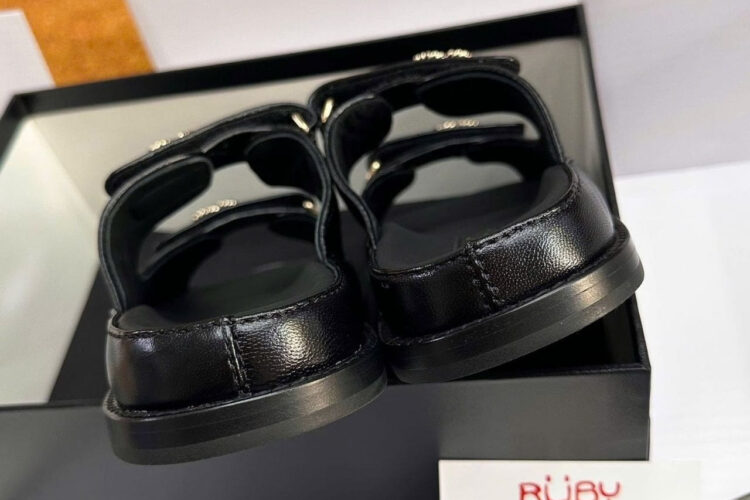 Giày CN 24S Dad Sandal Mule Black Lambskin Màu Đen