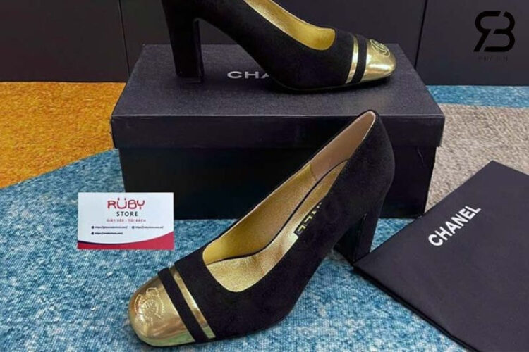 Giày Cao Gót CN Black Gold Pump CC Cap Toe Đen Vàng