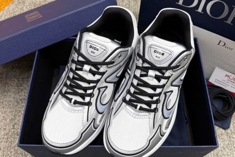 Giày Dior B30 Countdown White Technical Mesh and Silver Metallic Technical