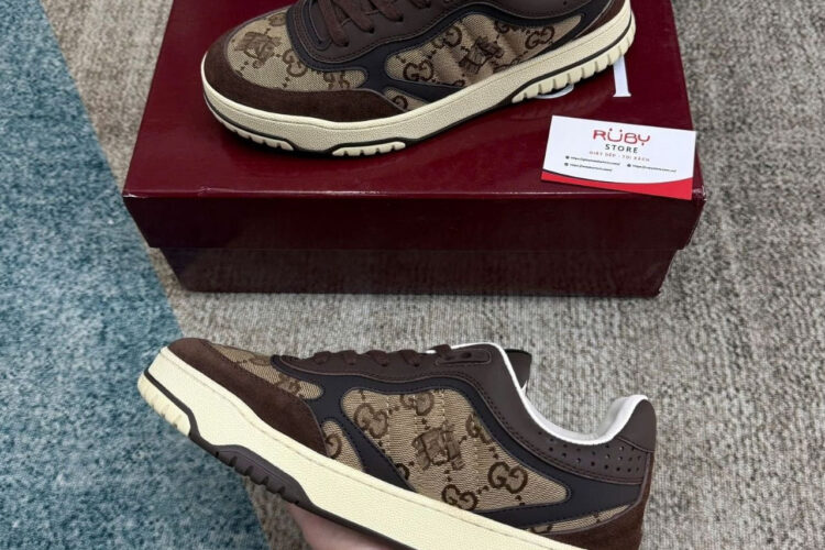 Giày Gucci Re-Web Trainer Beige And Dark Brown GG Canvas Be Nâu
