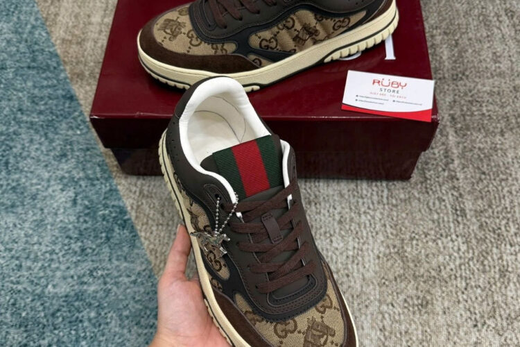 Giày Gucci Re-Web Trainer Beige And Dark Brown GG Canvas Be Nâu