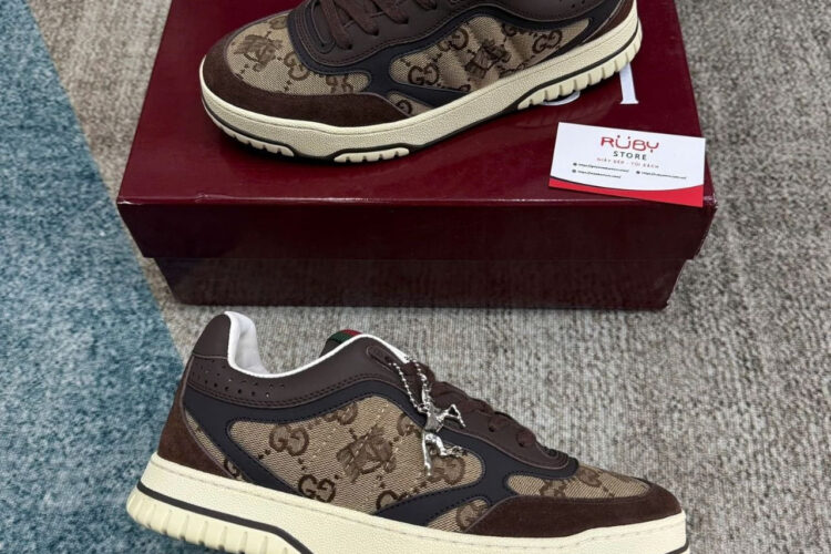 Giày Gucci Re-Web Trainer Beige And Dark Brown GG Canvas Be Nâu