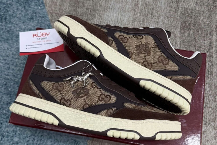 Giày Gucci Re-Web Trainer Beige And Dark Brown GG Canvas Be Nâu