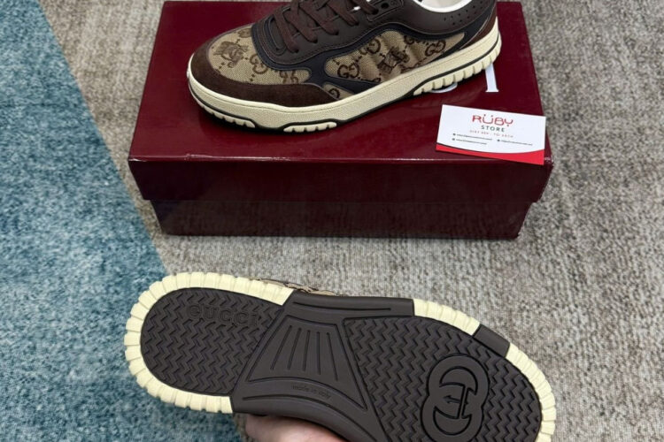Giày Gucci Re-Web Trainer Beige And Dark Brown GG Canvas Be Nâu