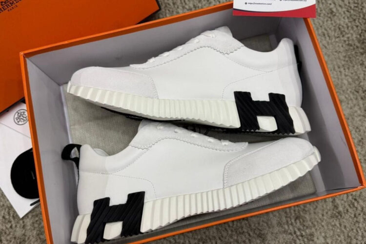 Giày Hermes Bouncing Sneaker Blanc Calfskin and Suede Màu Trắng