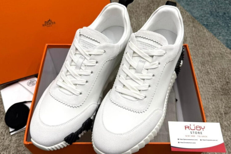 Giày Hermes Bouncing Sneaker Blanc Calfskin and Suede Màu Trắng