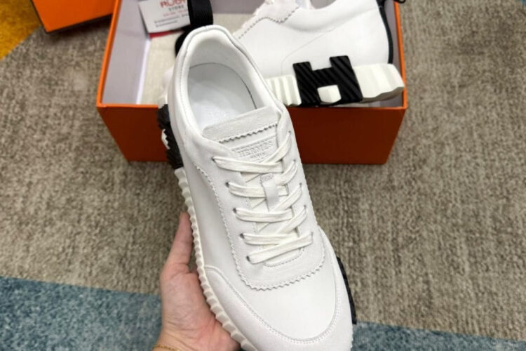 Giày Hermes Bouncing Sneaker Blanc Calfskin and Suede Màu Trắng