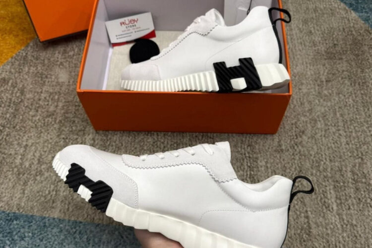 Giày Hermes Bouncing Sneaker Blanc Calfskin and Suede Màu Trắng