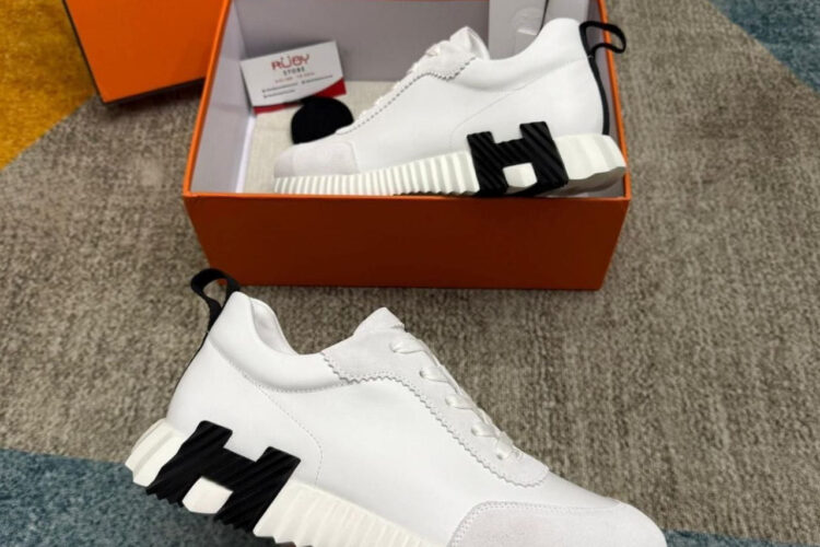 Giày Hermes Bouncing Sneaker Blanc Calfskin and Suede Màu Trắng