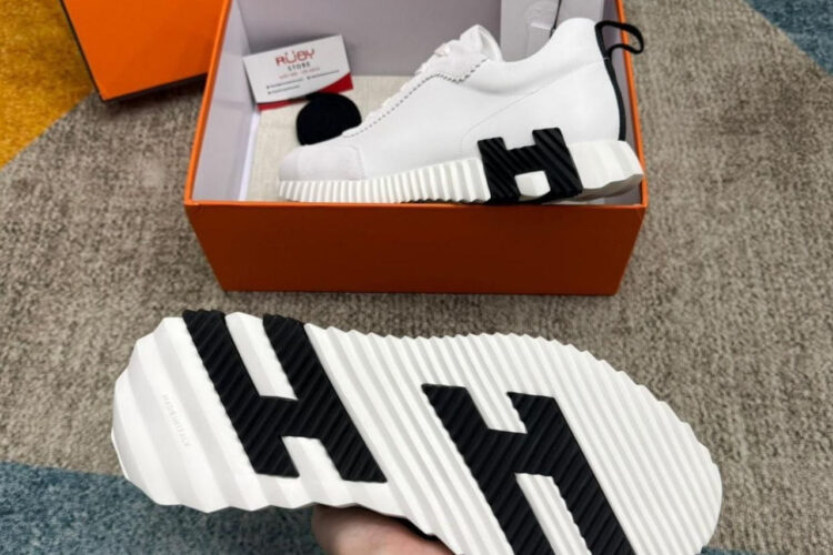 Giày Hermes Bouncing Sneaker Blanc Calfskin and Suede Màu Trắng