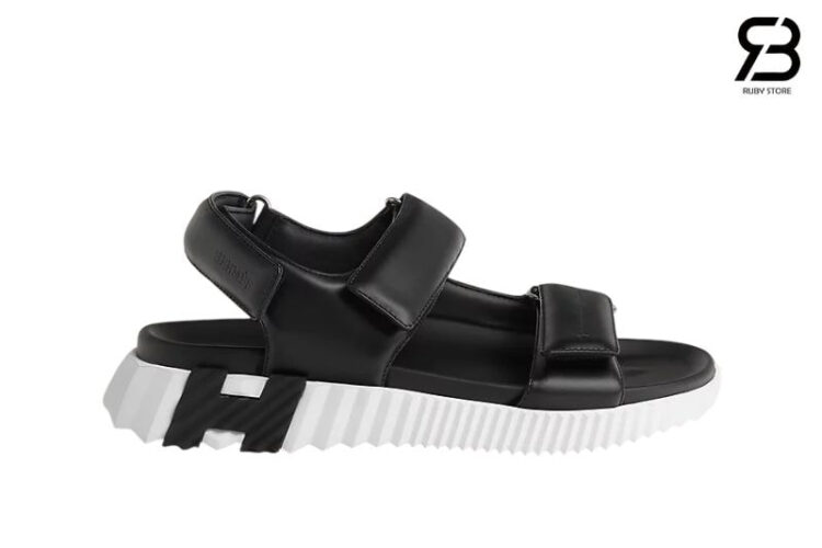 Giày Hermes Junior Sandal Noir Black White Màu Đen Trắng