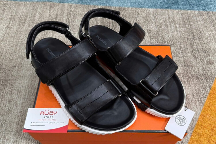 Giày Hermes Junior Sandal Noir Black White Màu đen trắng