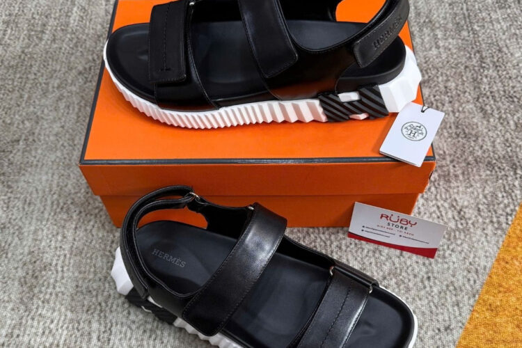 Giày Hermes Junior Sandal Noir Black White Màu đen trắng