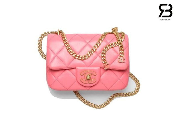 Túi CN 22P Mini Square Flap Bag Pink Lambskin Màu Hồng