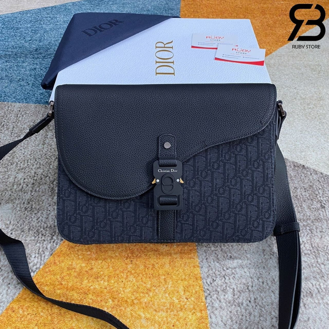 Túi Dior Medium Saddle Messenger Bag with Flap Black Oblique