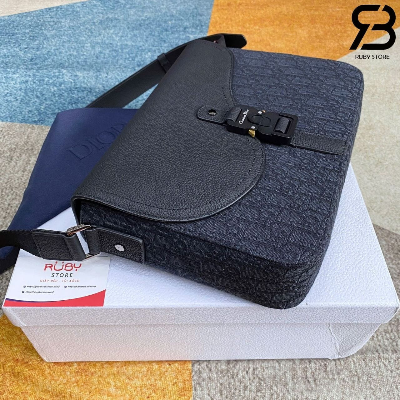 Túi Dior Medium Saddle Messenger Bag with Flap Black Oblique