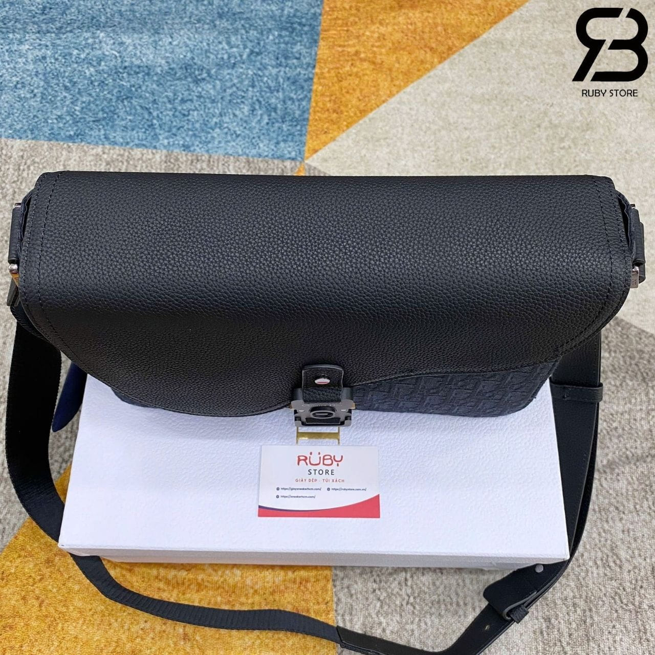 Túi Dior Medium Saddle Messenger Bag with Flap Black Oblique