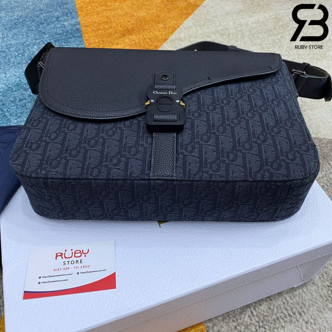 Túi Dior Medium Saddle Messenger Bag with Flap Black Oblique