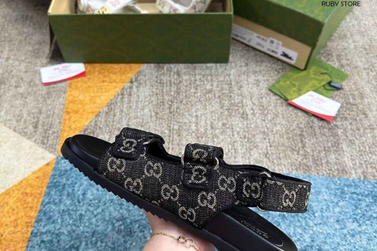 Dép Gucci Sandal With Double G Black Denim Đen Best Quality