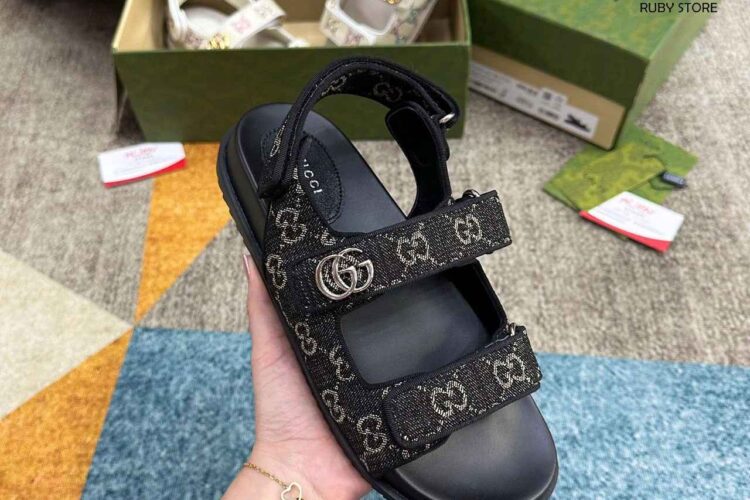 Dép Gucci Sandal With Double G Black Denim Đen Best Quality